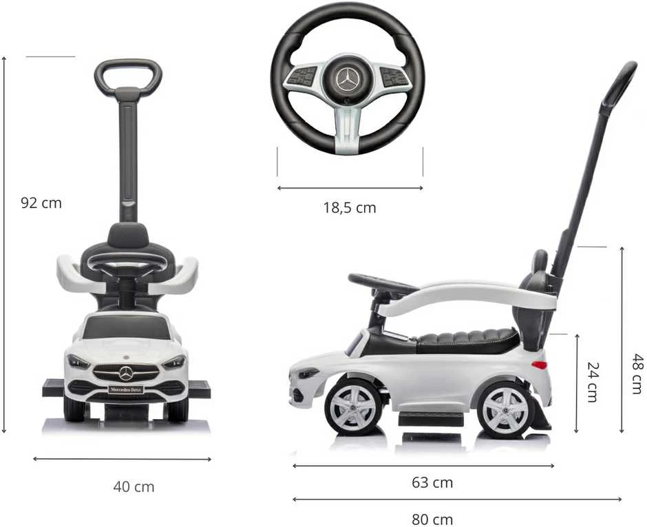 Motoroleris su vairavimo rankena MERCEDES C-Class Deluxe Milly Mally Baltas