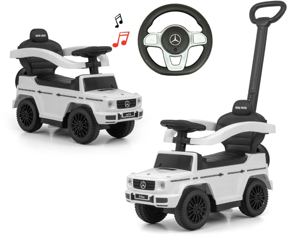 Paspirtukas su vairavimo rankena MERCEDES G350d Milly Mally baltas