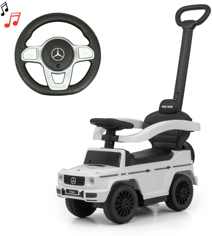 Paspirtukas su vairavimo rankena MERCEDES G350d Milly Mally baltas
