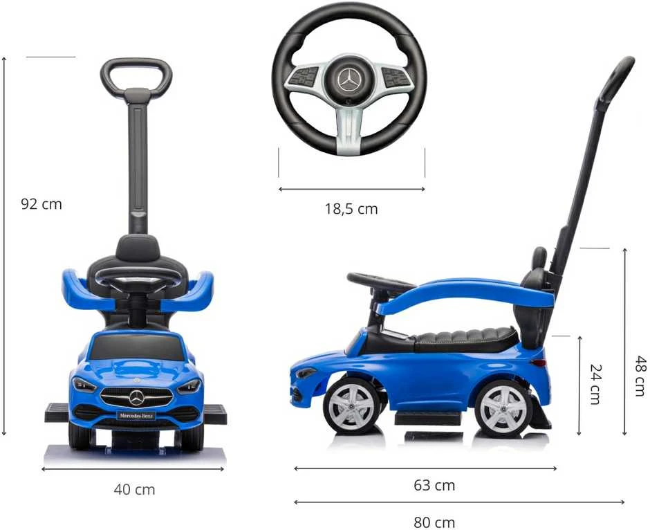 Motoroleris su vairavimo rankena MERCEDES C-Class Deluxe Milly Mally Mėlyna