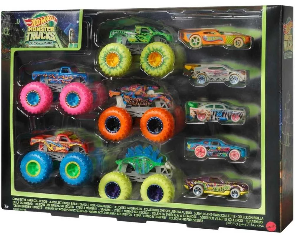 Mattel Hot Wheels Monster Trucks Šviečia tamsoje Vehicles HCB57 rinkinys