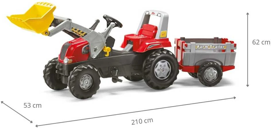 Rolly Toys 811397 Rolly Junior RT traktorius su priekaba ir kaušu Raudona Rolly žaislai