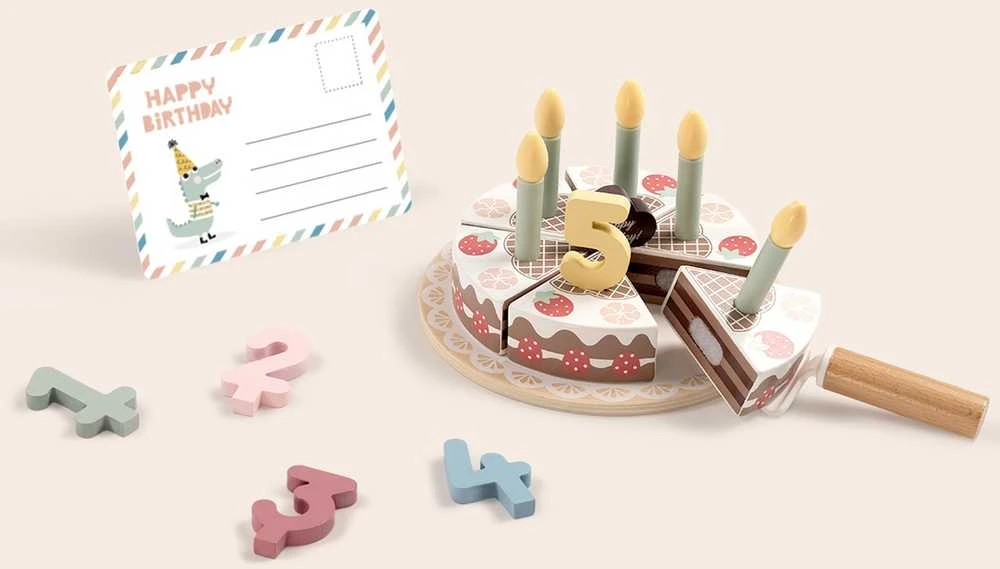 Tooky Toys Medinis gimtadienio tortas su žvakutėmis TOOKY TOY