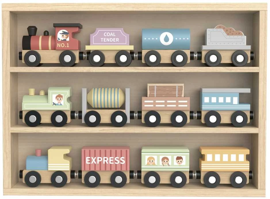 Tooky Toys Tooky žaisliniai medinių transporto priemonių vagonai su magnetu