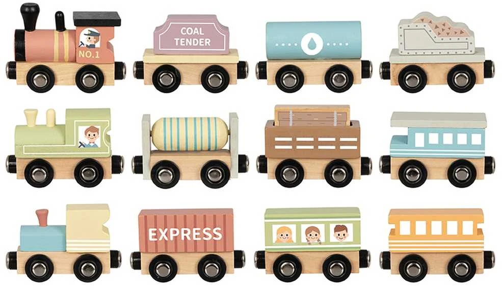 Tooky Toys Tooky žaisliniai medinių transporto priemonių vagonai su magnetu