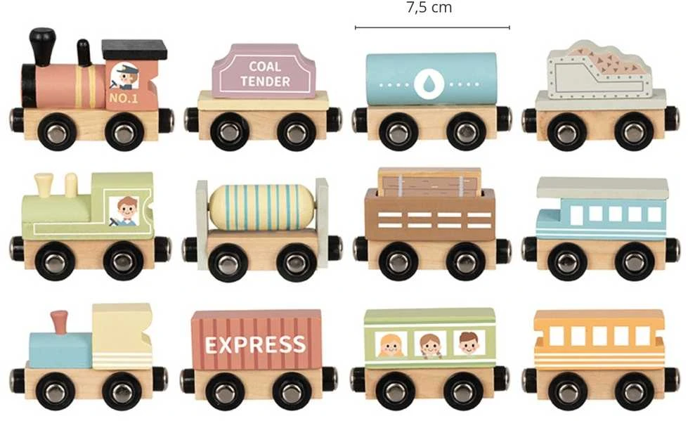 Tooky Toys Tooky žaisliniai medinių transporto priemonių vagonai su magnetu