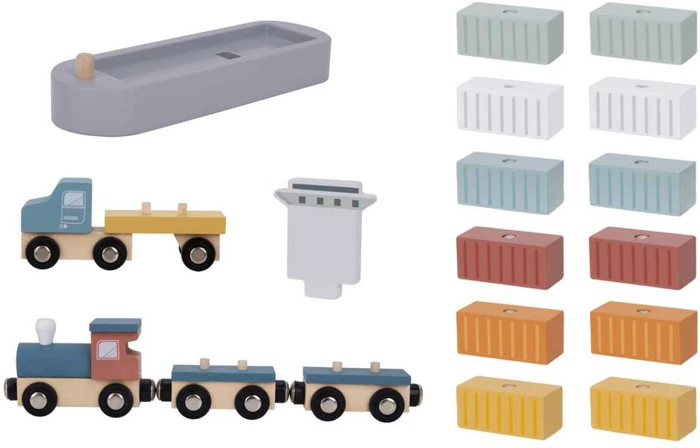 Tooky Toys TOOKY TOY medinis uosto kranas su transporto priemonėmis