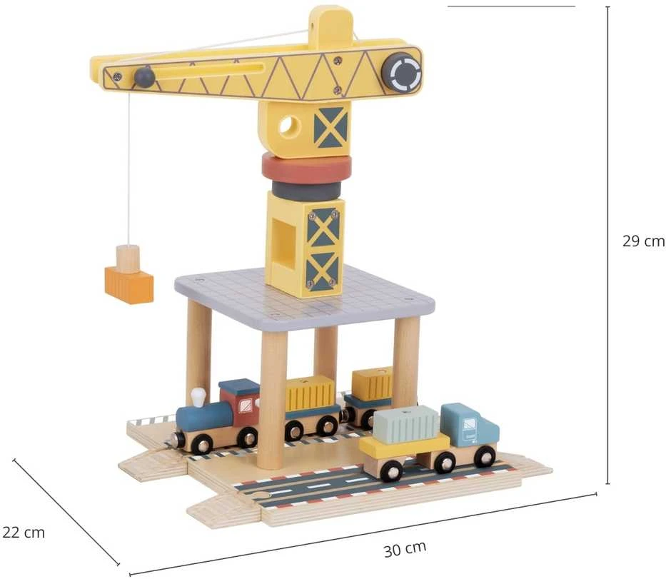 Tooky Toys TOOKY TOY medinis uosto kranas su transporto priemonėmis