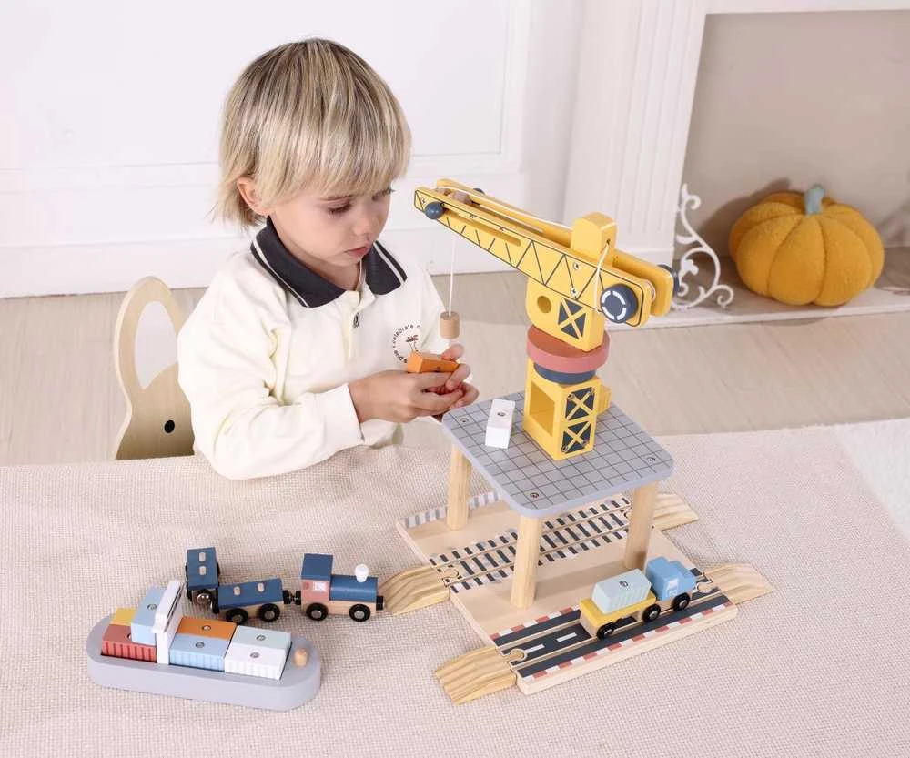 Tooky Toys TOOKY TOY medinis uosto kranas su transporto priemonėmis