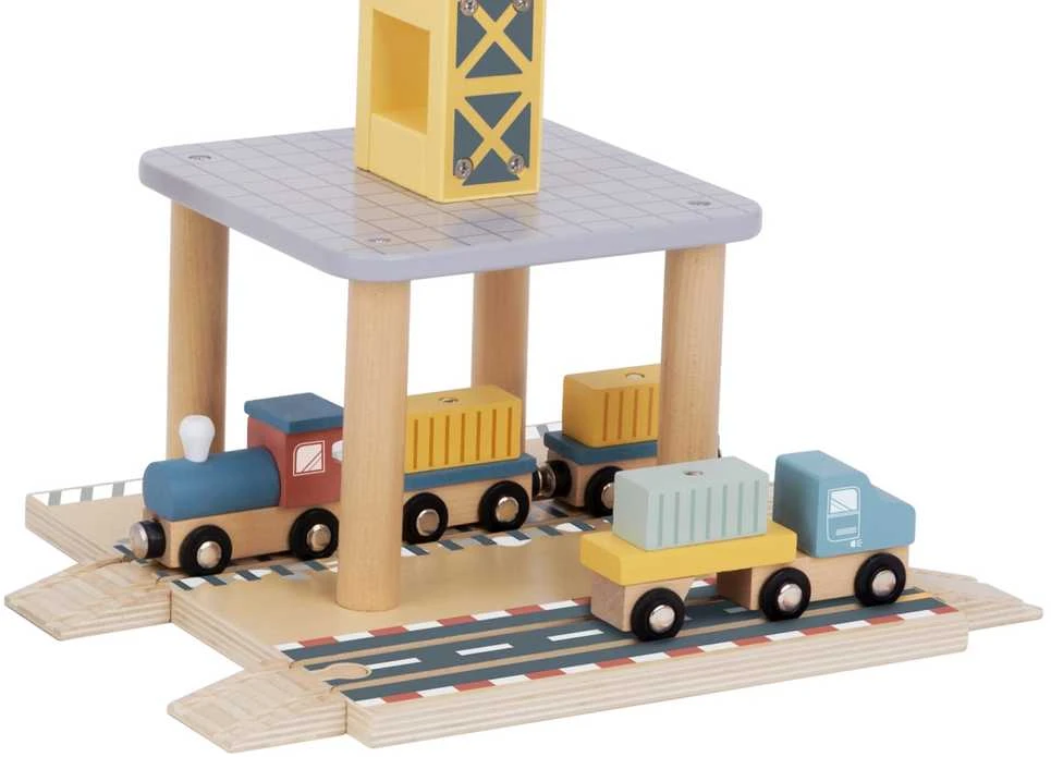 Tooky Toys TOOKY TOY medinis uosto kranas su transporto priemonėmis