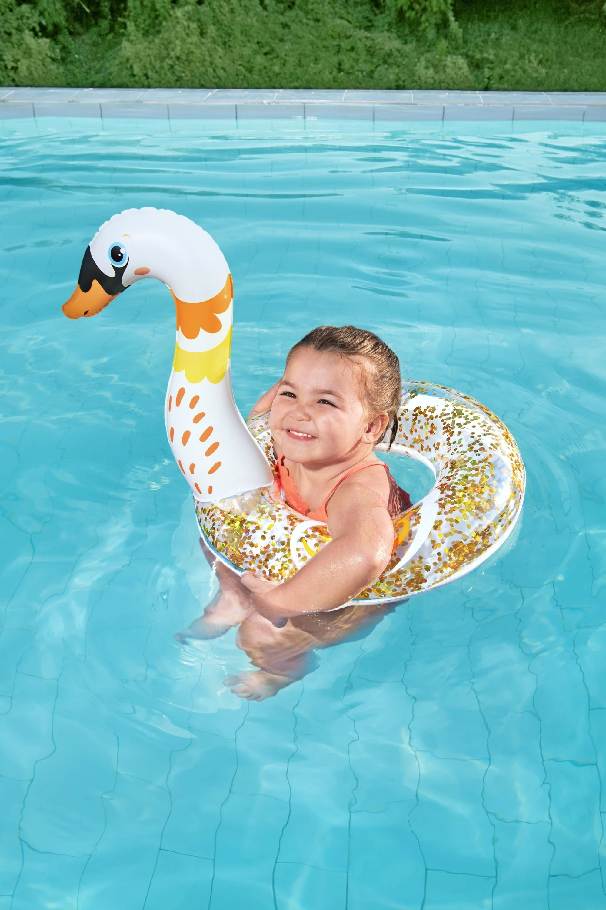 „Bestway“ plaukimo žiedo gulbės blizgučiai 61cm