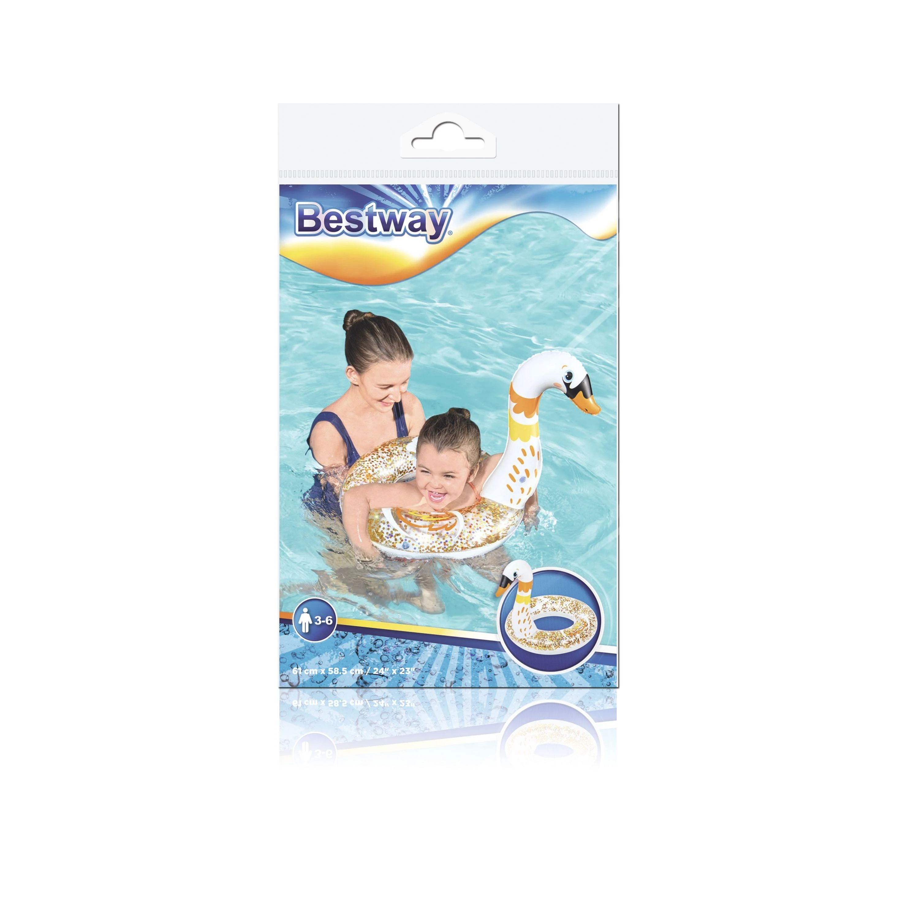 „Bestway“ plaukimo žiedo gulbės blizgučiai 61cm