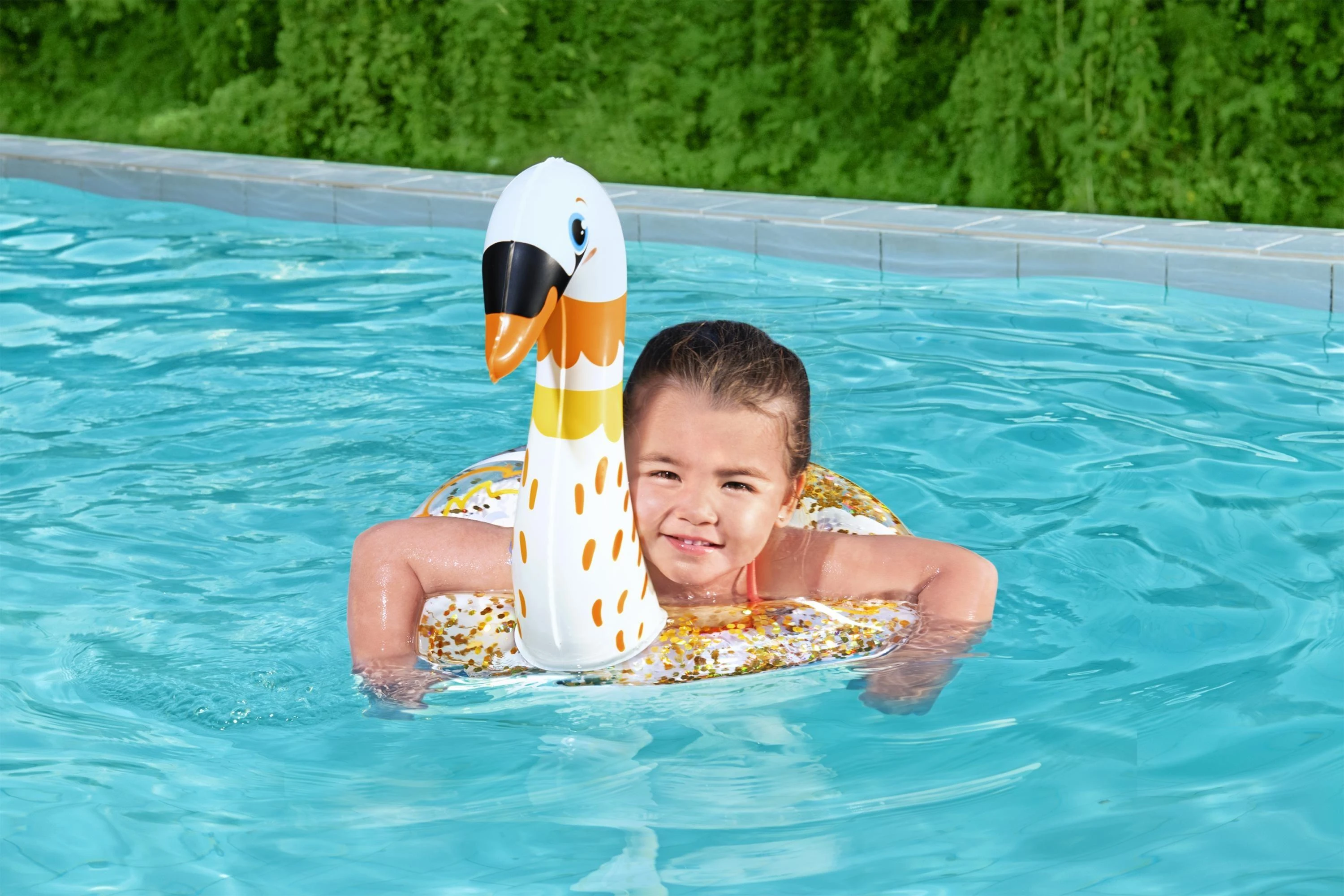 „Bestway“ plaukimo žiedo gulbės blizgučiai 61cm