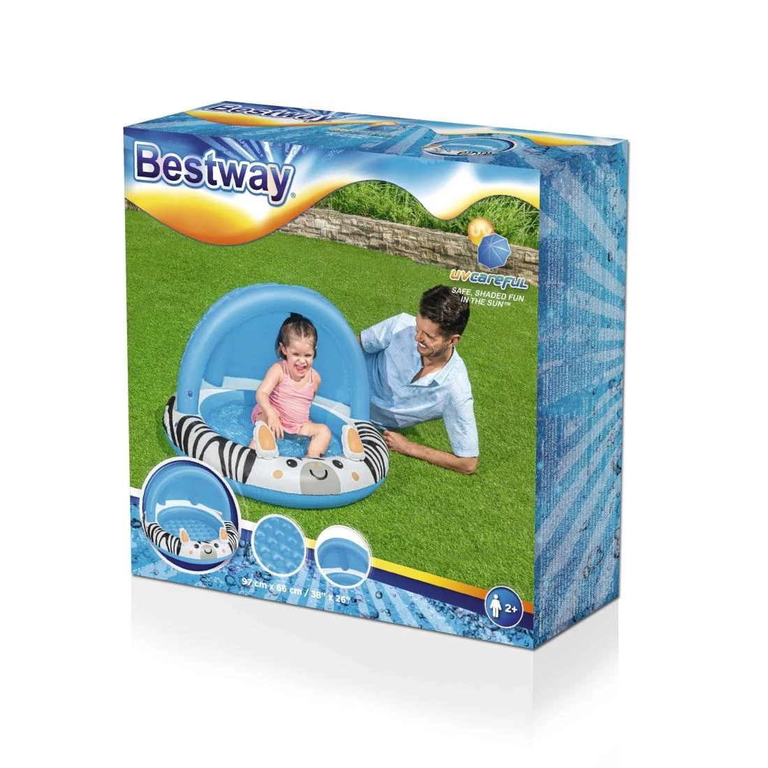 Bestway Bestway 52559 Pripučiamas baseinas su stogu ir pumpuojamu dugnu Zebra 97cm x 66cm