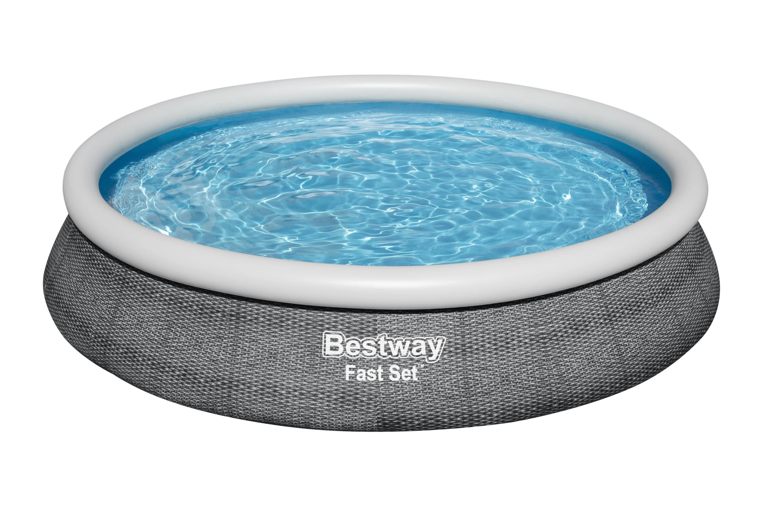 Bestway® Fast Set™ antžeminio baseino komplektas su filtravimo siurbliu Ø 457 x 84 cm, rotango išvaizdos (skalūno pilka), apvalus