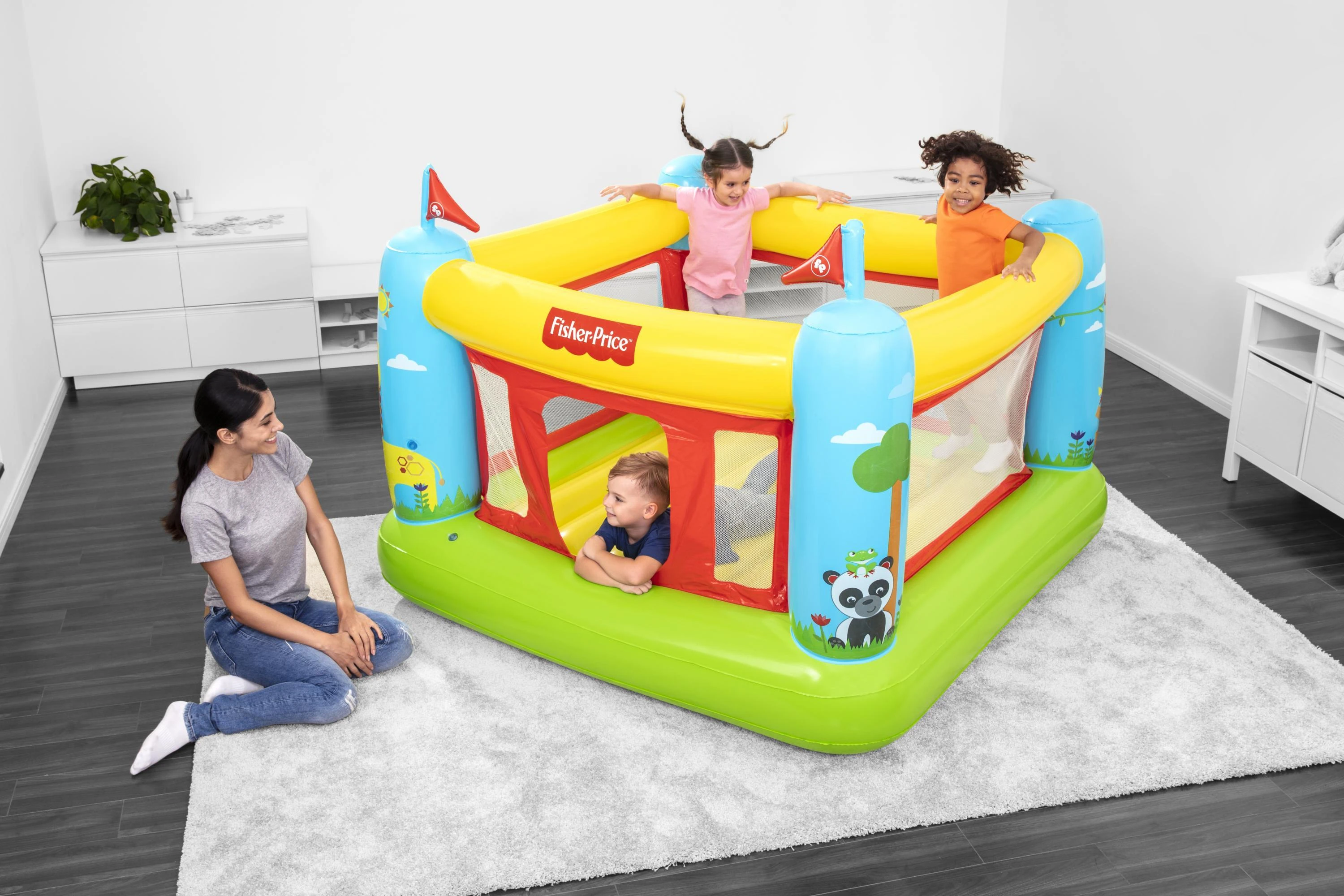 BESTWAY Fisher-Price pripučiamas batutas, 1.75m x 1.73m x 1.35m, 93553
