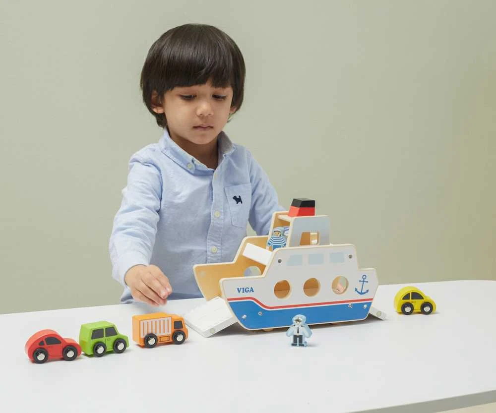 Viga Toys „Viga“ medinis laivas „Captain Car 4 PCS“.