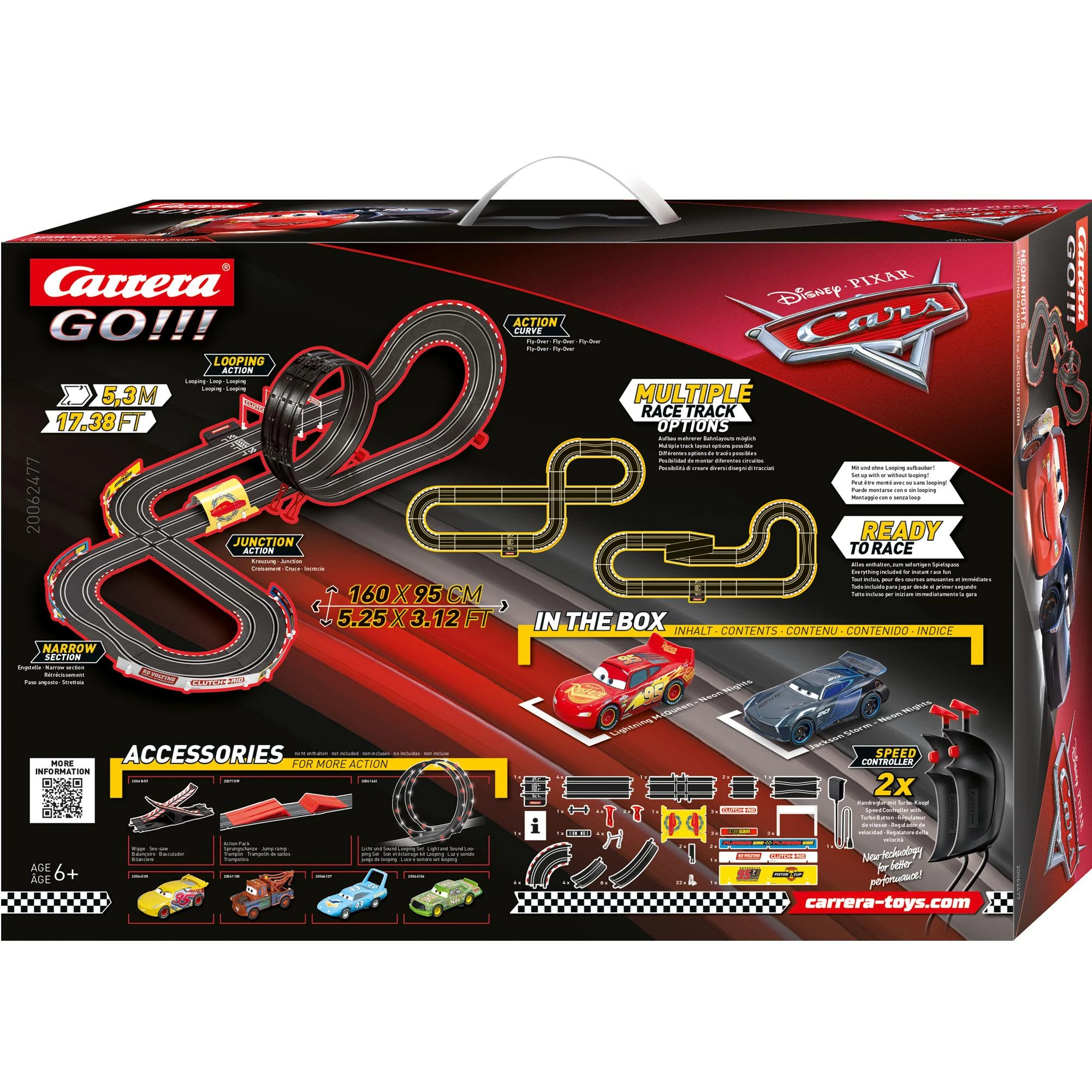 Milly Mally Carrera Go Cars – Neon Nights 5,3 m trasos rinkinys su nuotolinio valdymo automobiliukais