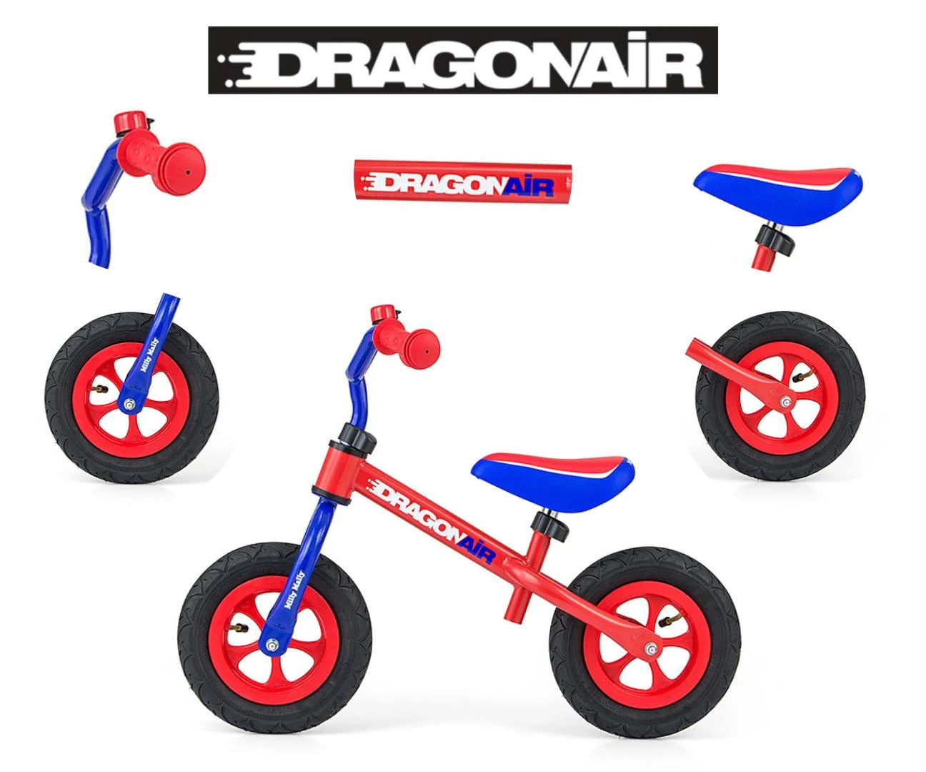 Balansinis dviratis Milly Mally Dragon Air, mėlynas/raudonas