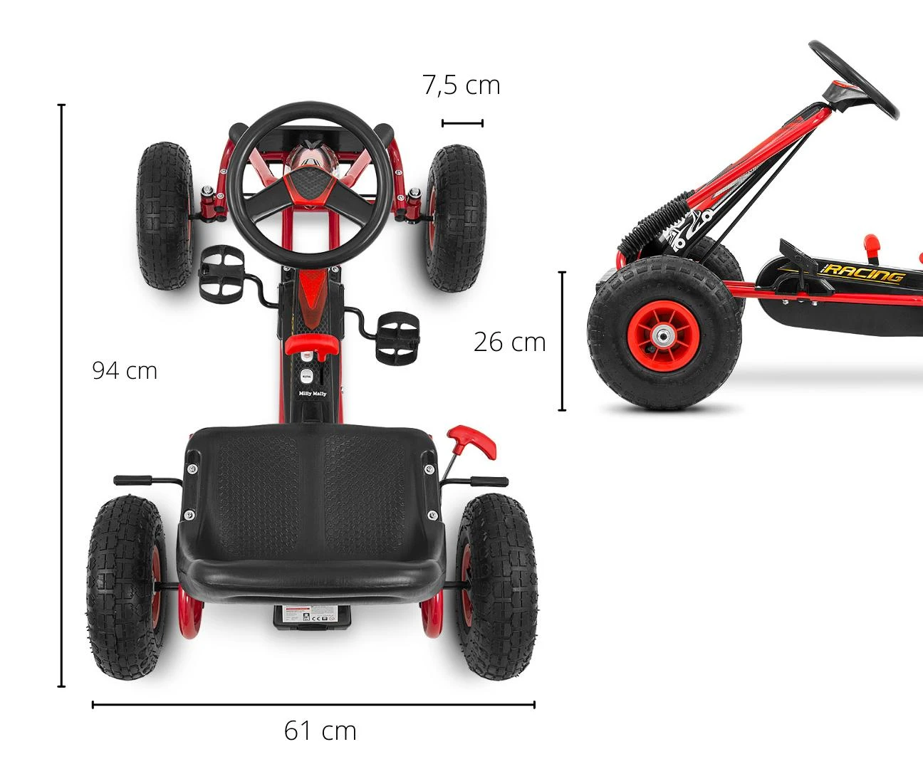 Milly Mally Thor Raudona pedalinis gokartas