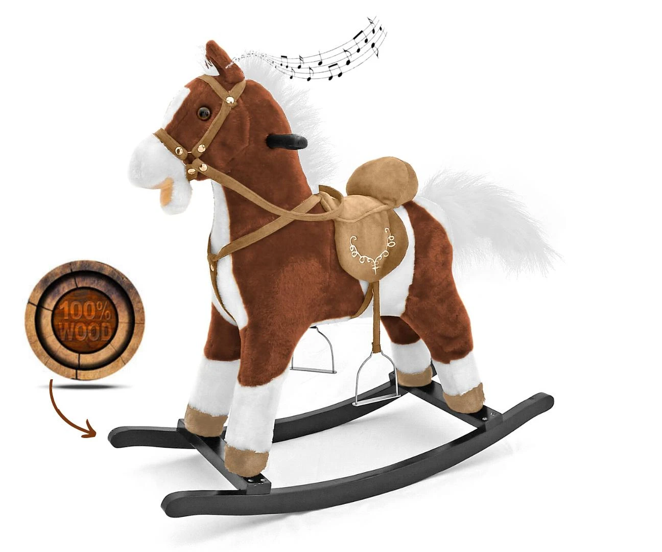 Supamasis žirgas su melodija Milly Mally Mustang tamsiai rudos spalvos