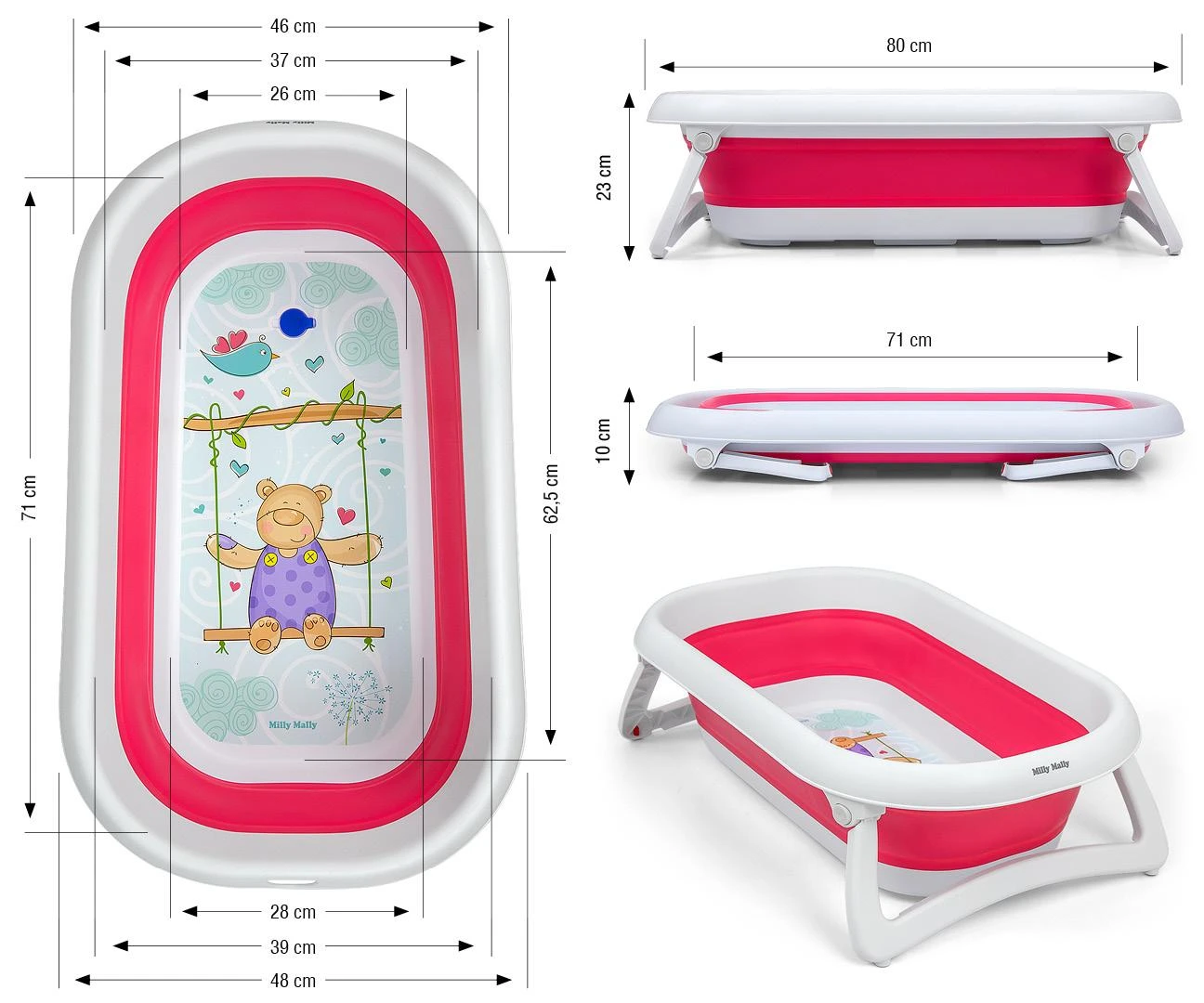 Rožinė MILLY MALLY sulankstoma vonia Aqua Rožinė
