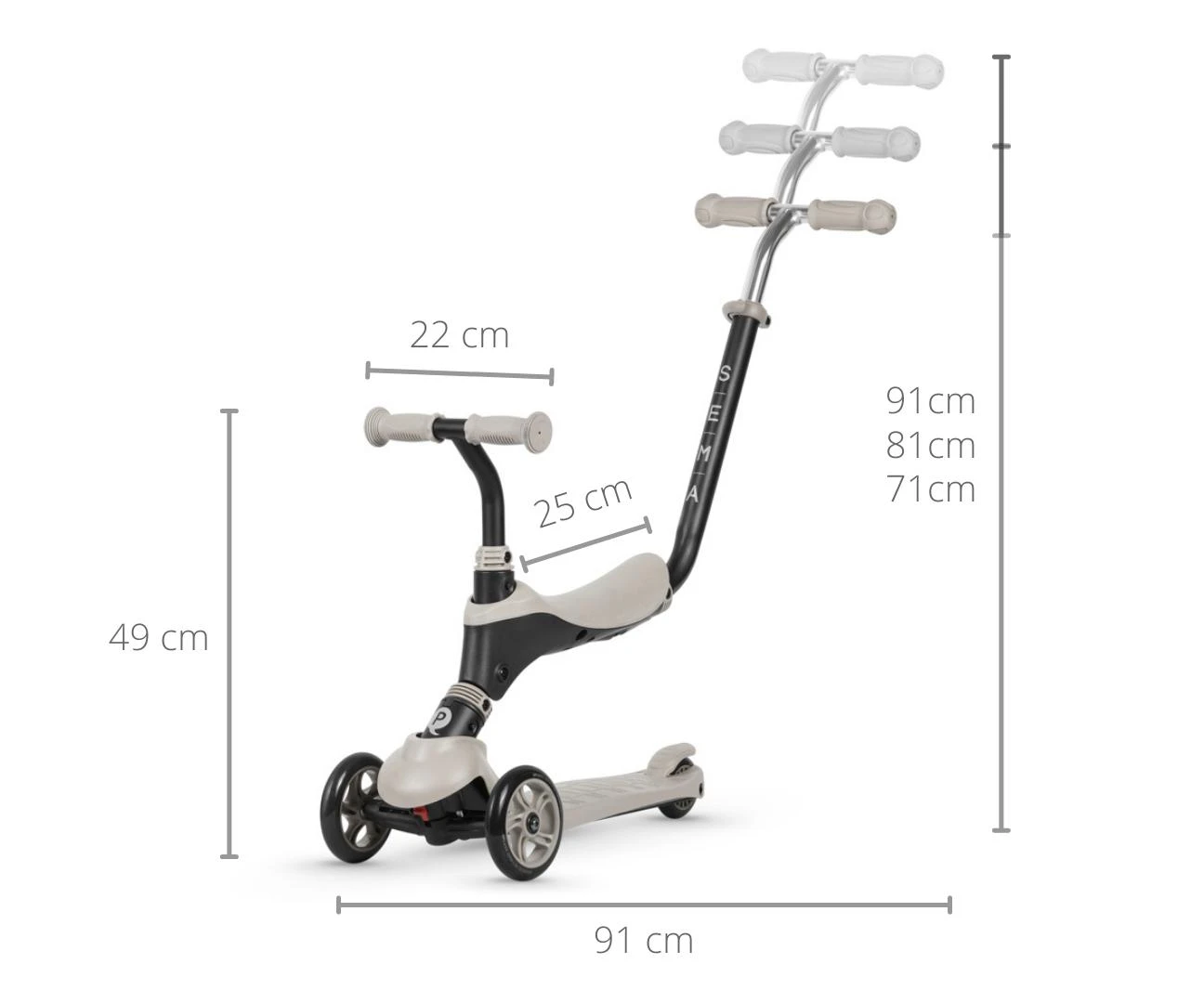 MILLY MALLY 4539 Qplay Sema 3in1 smėlio spalvos paspirtukas