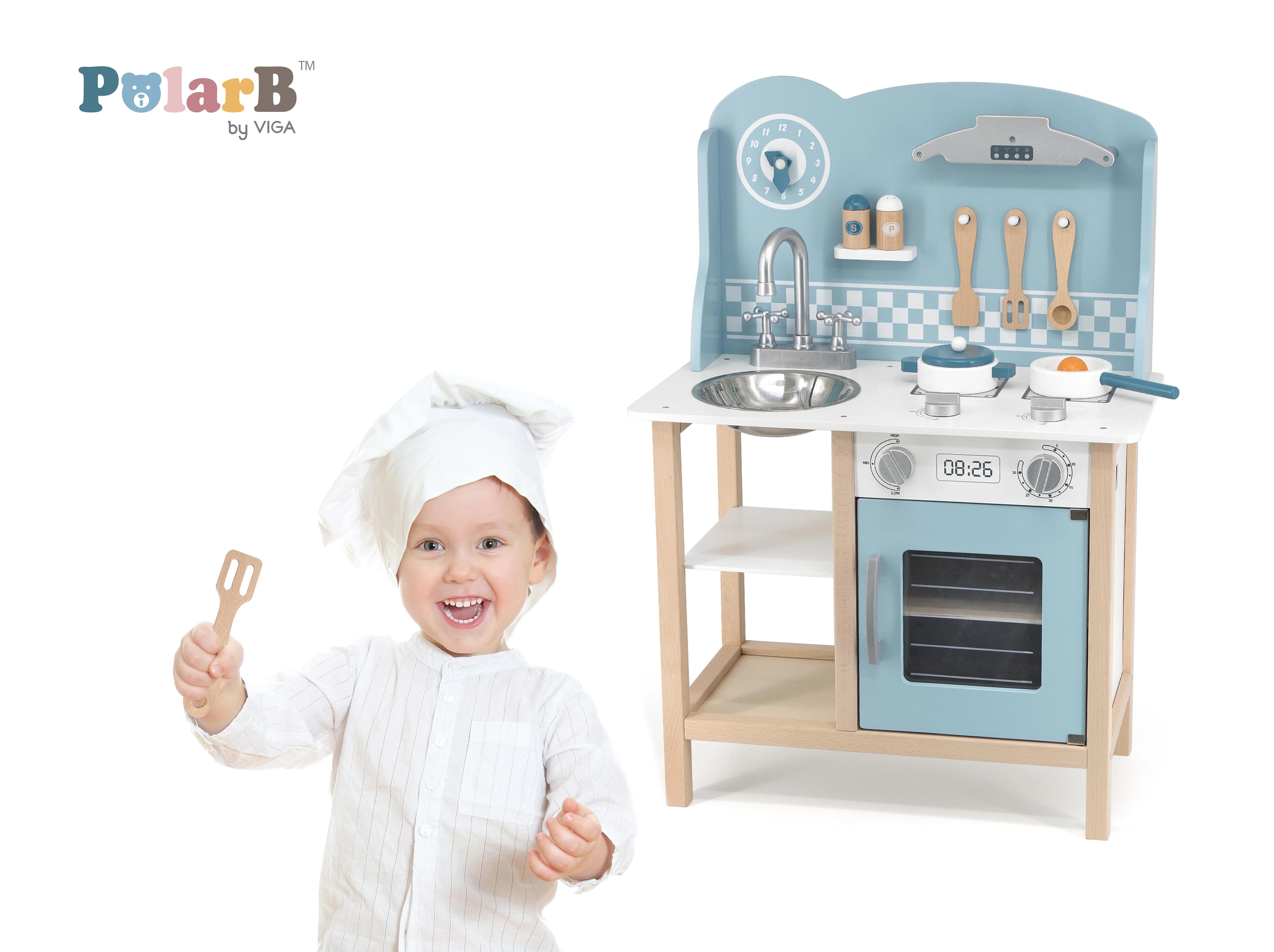 Viga Toys Medinė virtuvėlė Sidabrinis-Mėlyna VIGA PolarB
