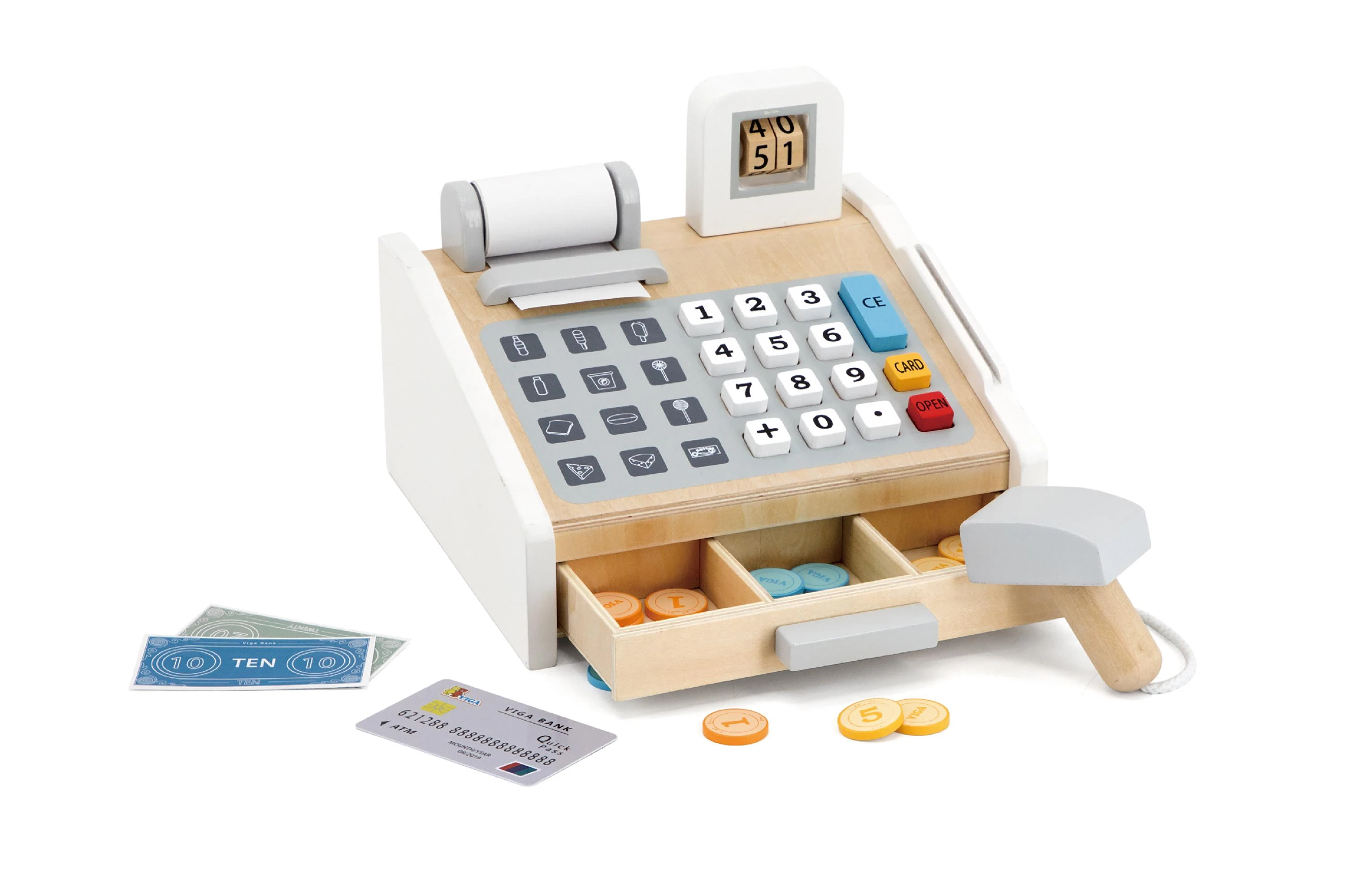 Viga Toys VIGA Medinė kasa parduotuvė pilkai balta