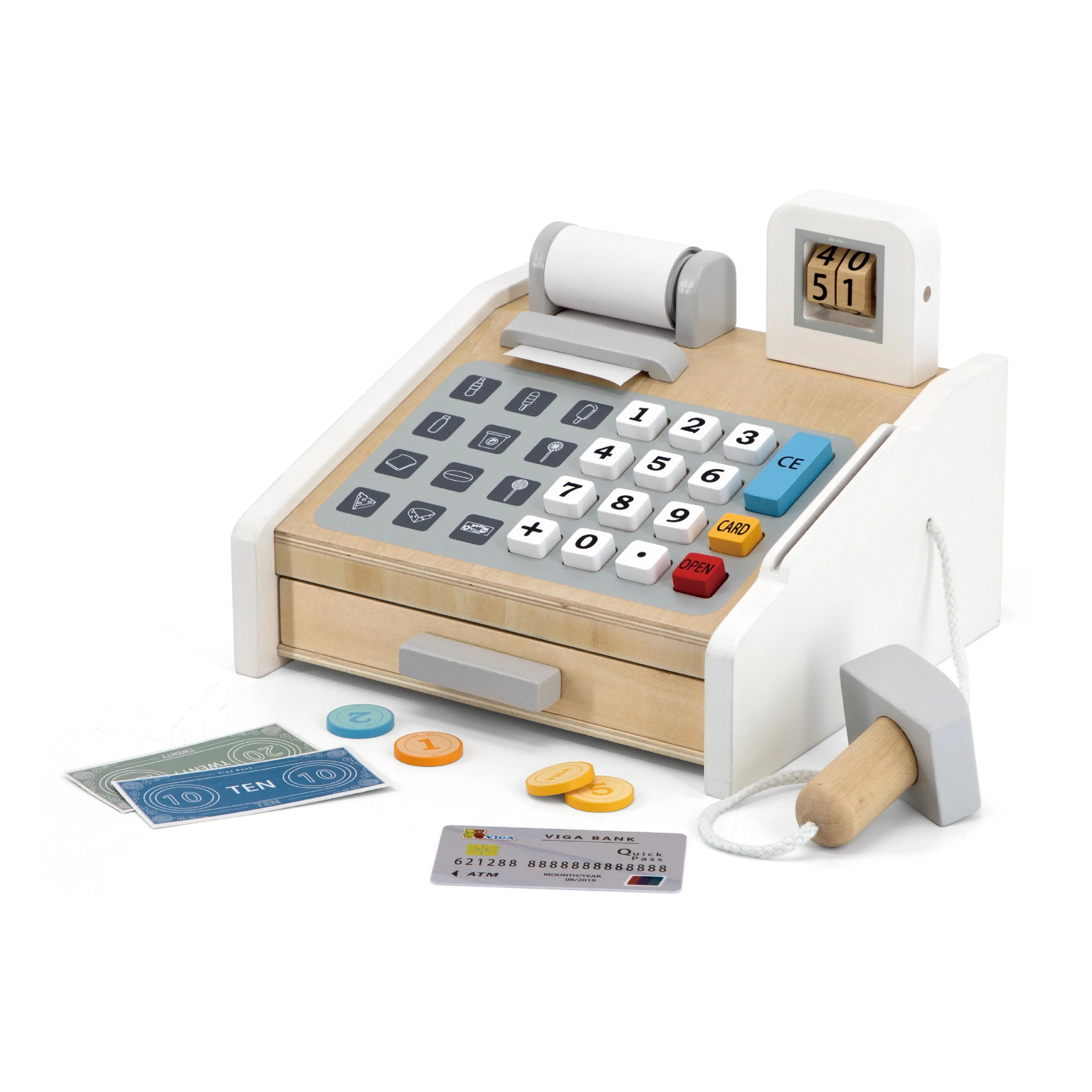 Viga Toys VIGA Medinė kasa parduotuvė pilkai balta