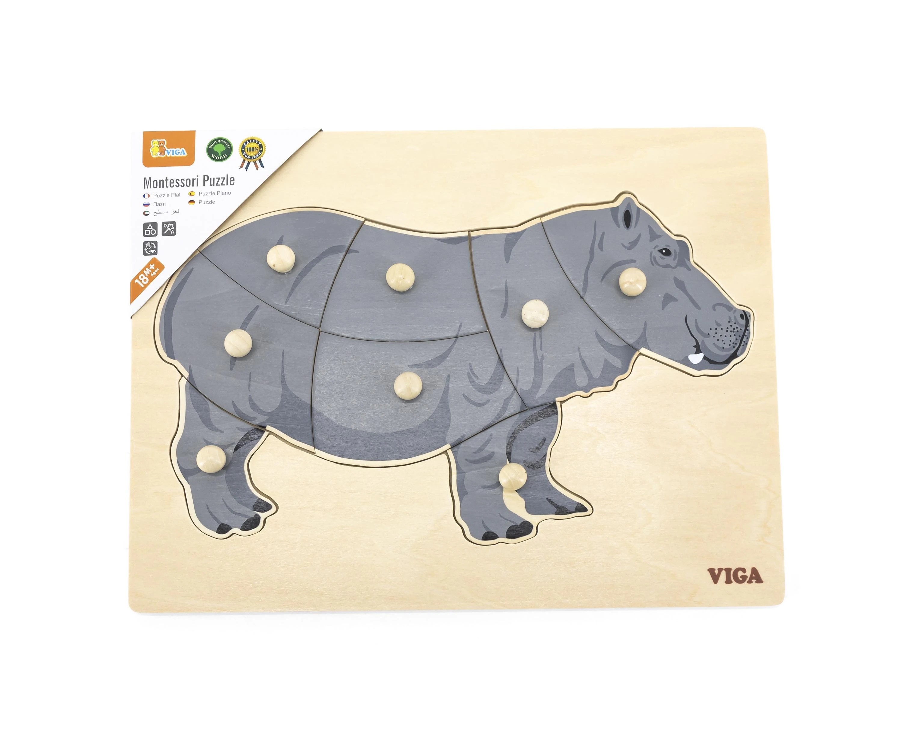 Viga medinis montessori hippo dėlionė su Pinski
