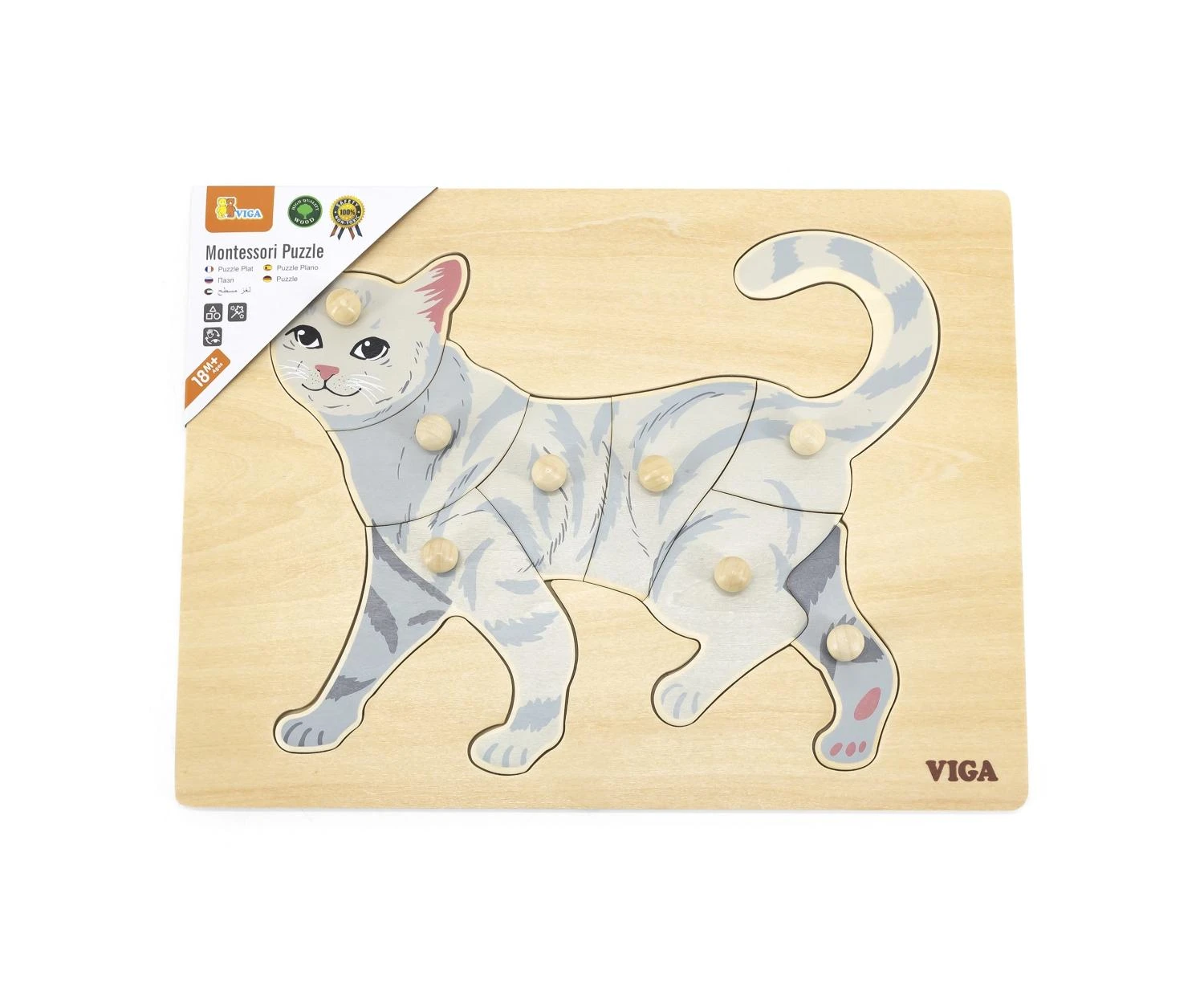 Viga medinis montessori dėlionės katė su Pinski