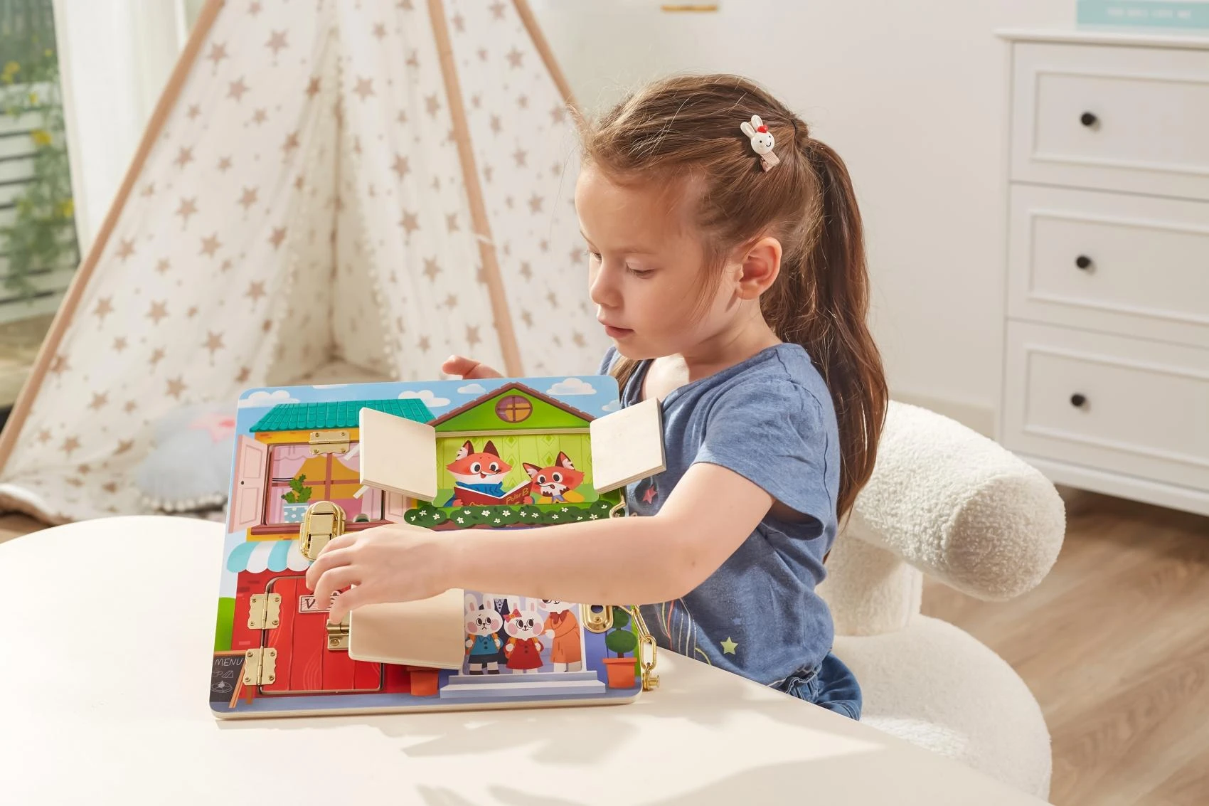 Viga medinis manipuliacinės lentos pilis ir užrakto namas Montessori