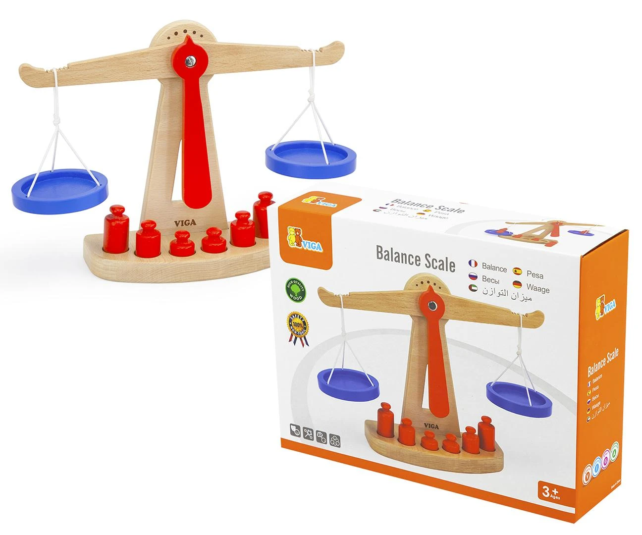 Eitech Viga Toys Medinė parduotuvės svarstyklė | Su 6 svoriais