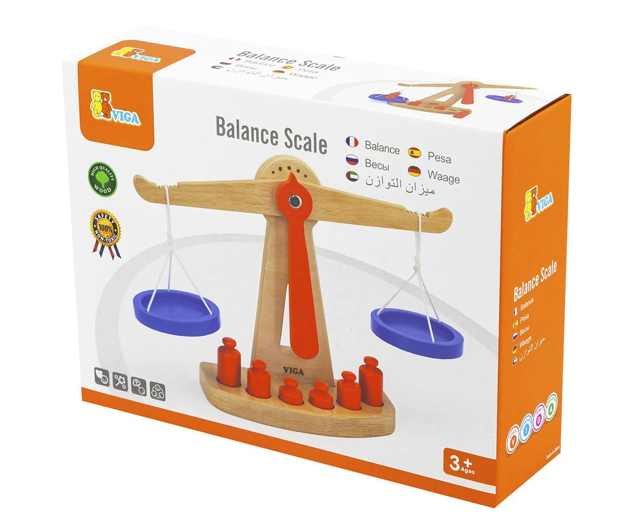 Eitech Viga Toys Medinė parduotuvės svarstyklė | Su 6 svoriais