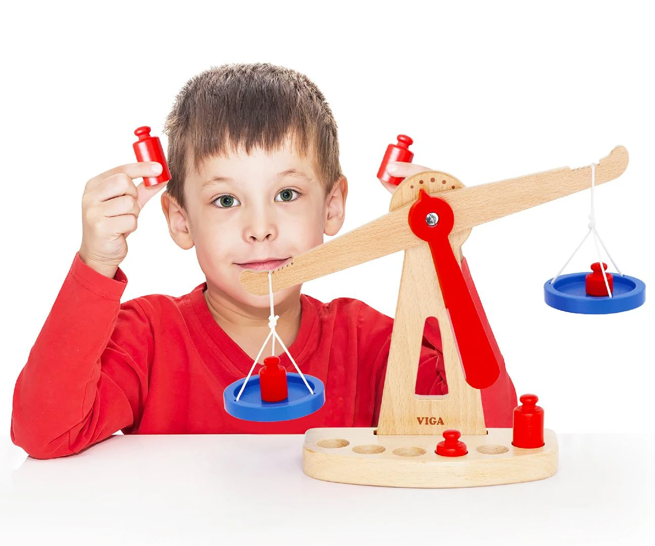 Eitech Viga Toys Medinė parduotuvės svarstyklė | Su 6 svoriais