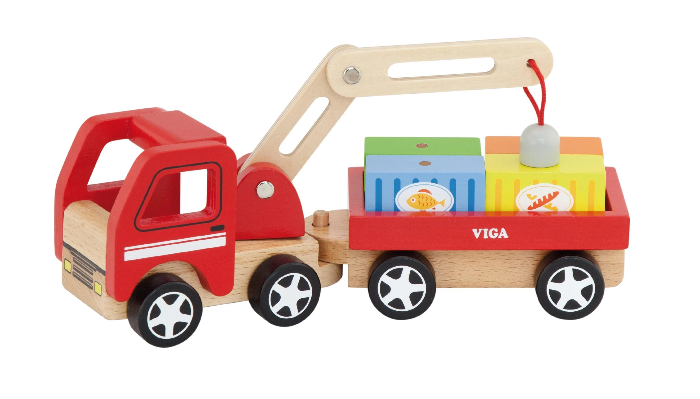 Viga Toys Medinis Kranas su Konteineriais