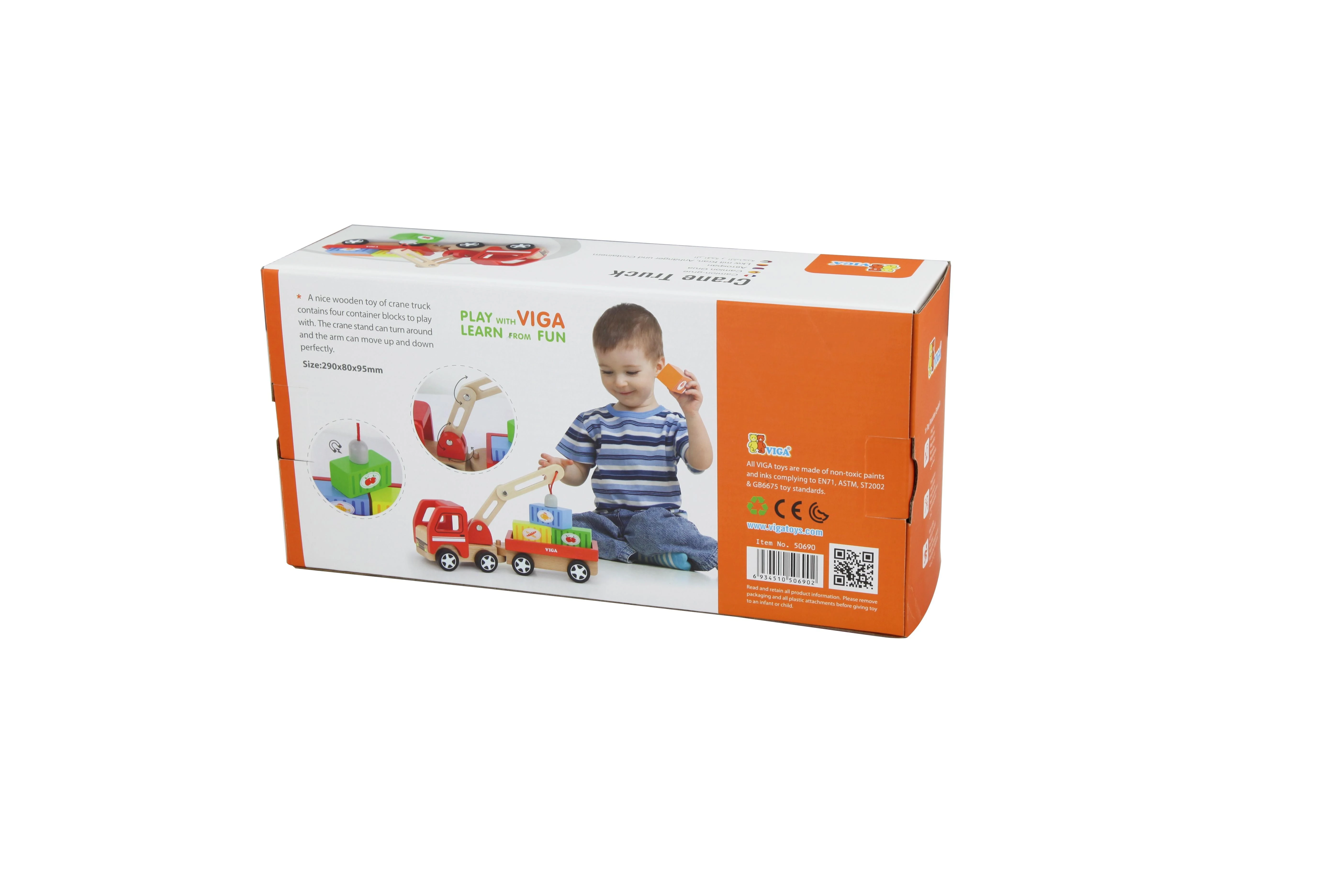 Viga Toys Medinis Kranas su Konteineriais