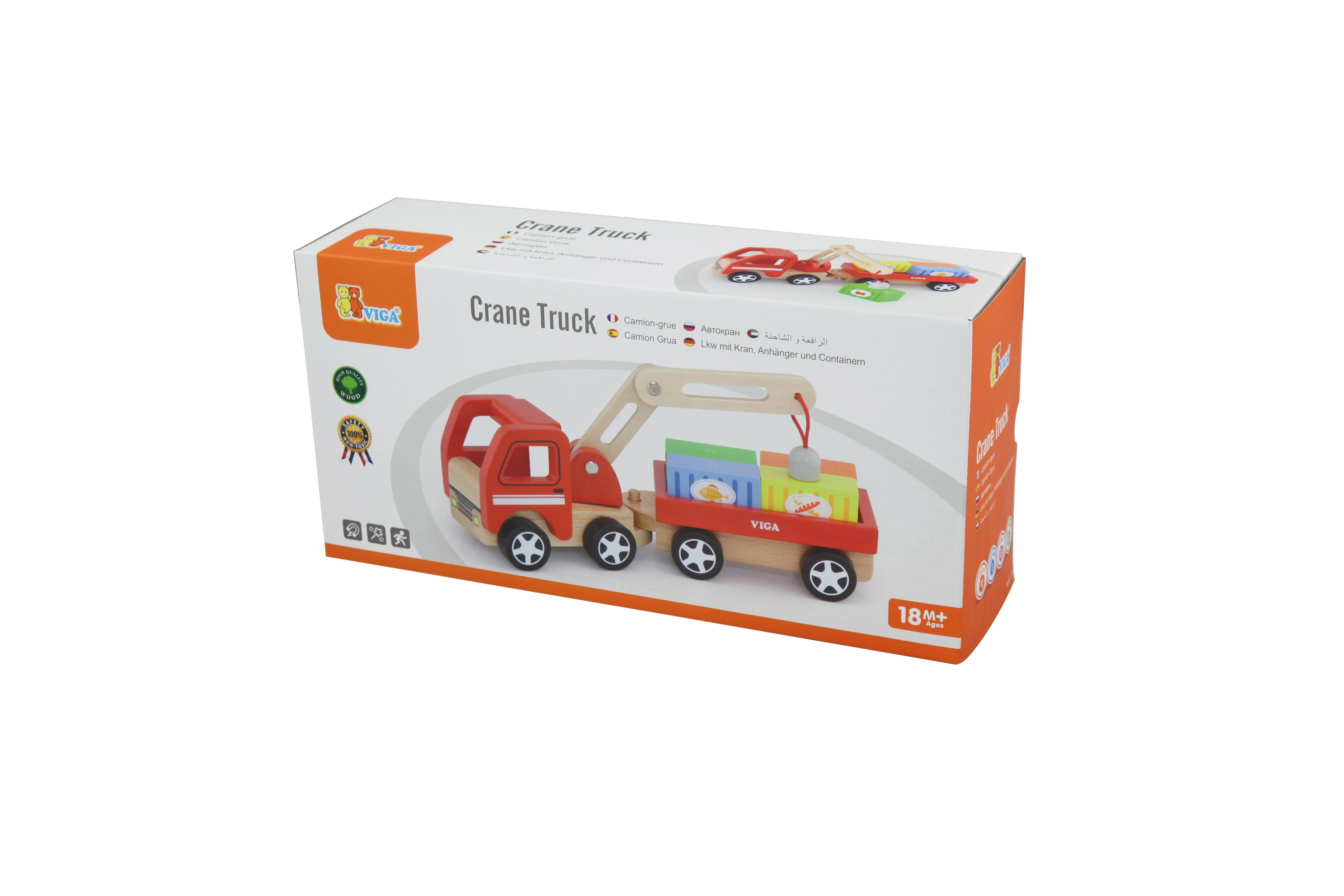 Viga Toys Medinis Kranas su Konteineriais