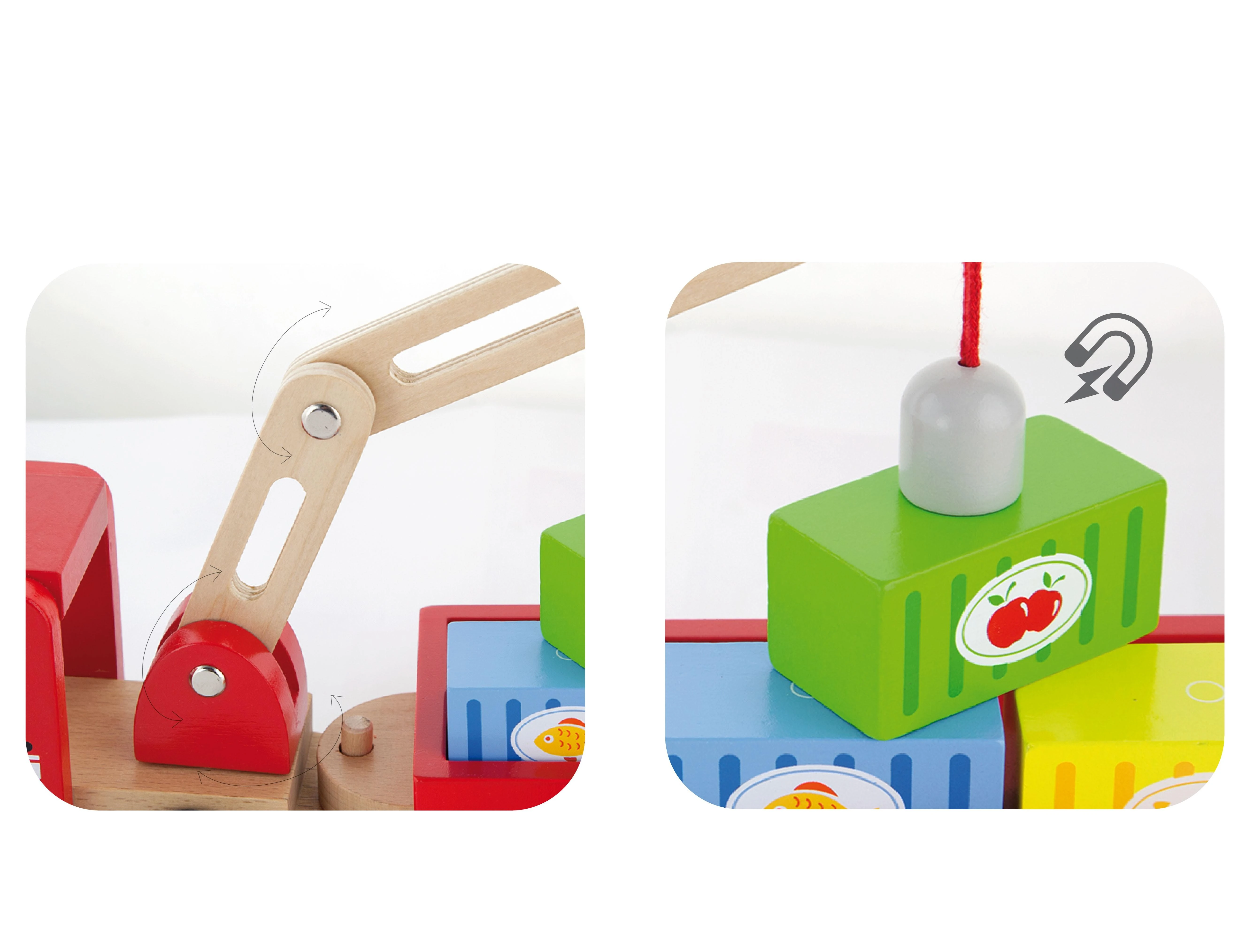 Viga Toys Medinis Kranas su Konteineriais