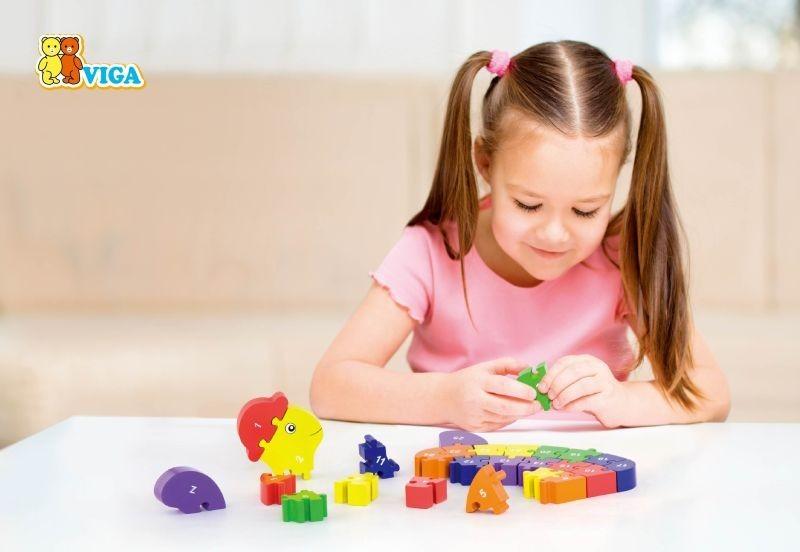 Viga medinis 3D galvosūkis edukacinis dėlionės abėcėlės numeriai Turtle Montessori