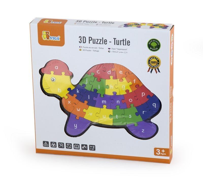 Viga medinis 3D galvosūkis edukacinis dėlionės abėcėlės numeriai Turtle Montessori
