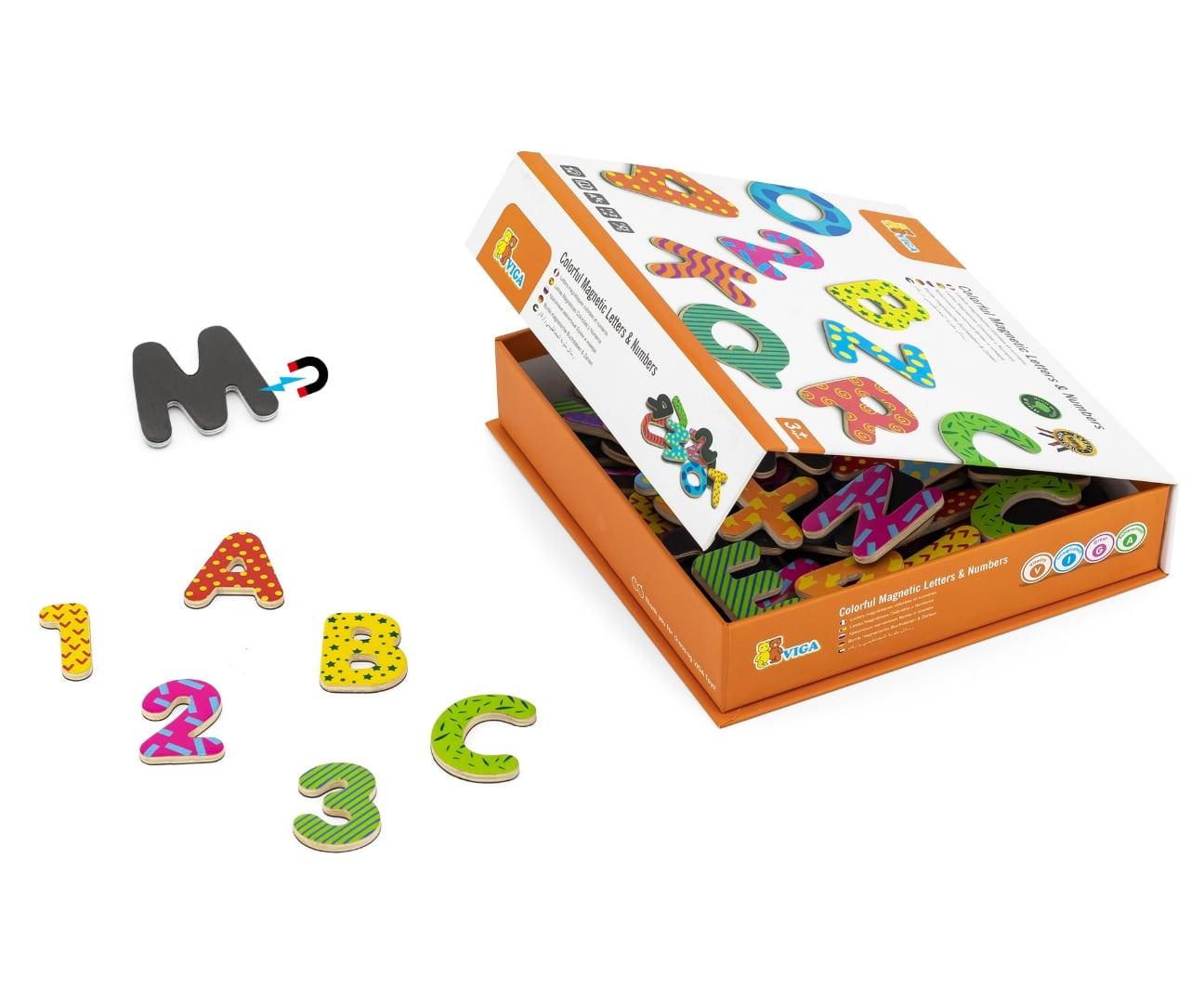VIGA Medinės Magnetinės Raidės ir Skaičiai Rinkinys 77 Elementai