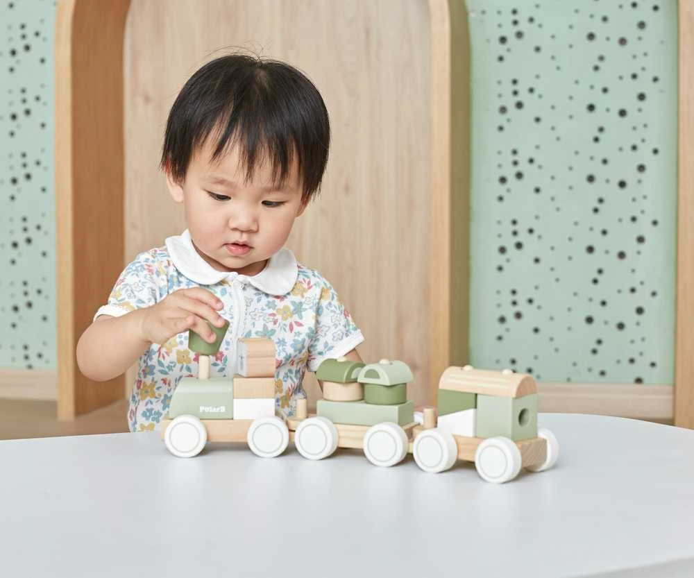 Viga Toys „Viga Polarb“ žaliojo traukinio traukinys su vagonų blokais