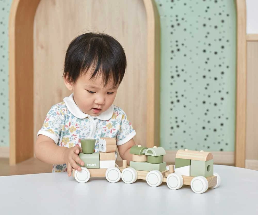 Viga Toys „Viga Polarb“ žaliojo traukinio traukinys su vagonų blokais