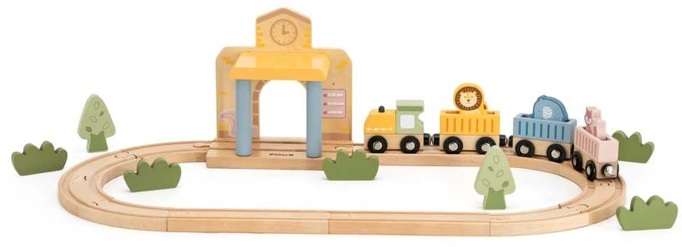 Viga Toys PolarB Medinis Geležinkelio Rinkinys 30 vnt.