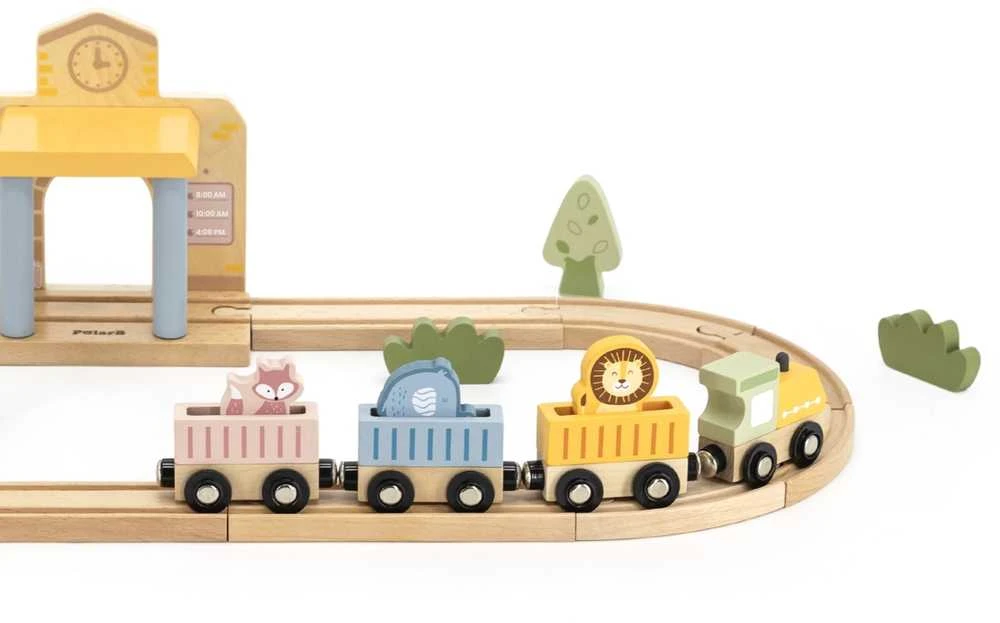 Viga Toys PolarB Medinis Geležinkelio Rinkinys 30 vnt.