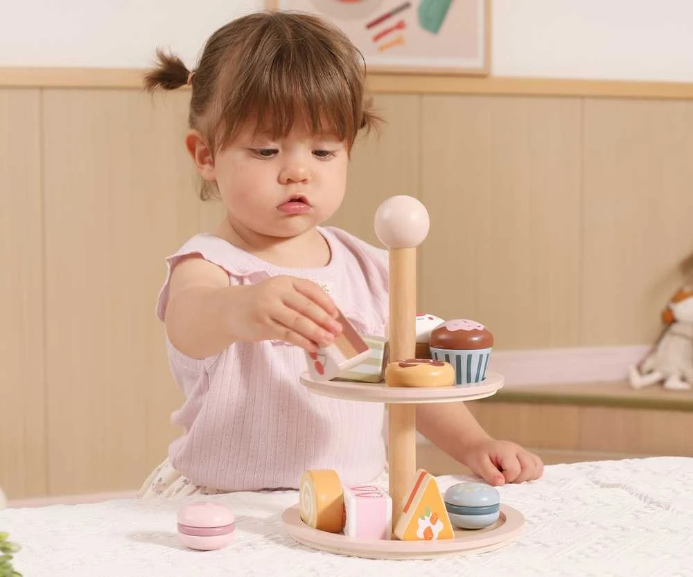Viga Toys Medinis saldumynų stovas vaikams su priedais VIGA