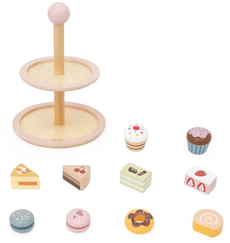 Viga Toys Medinis saldumynų stovas vaikams su priedais VIGA