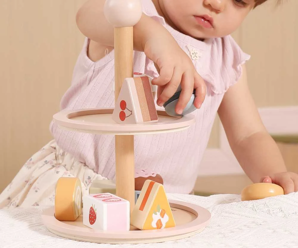 Viga Toys Medinis saldumynų stovas vaikams su priedais VIGA